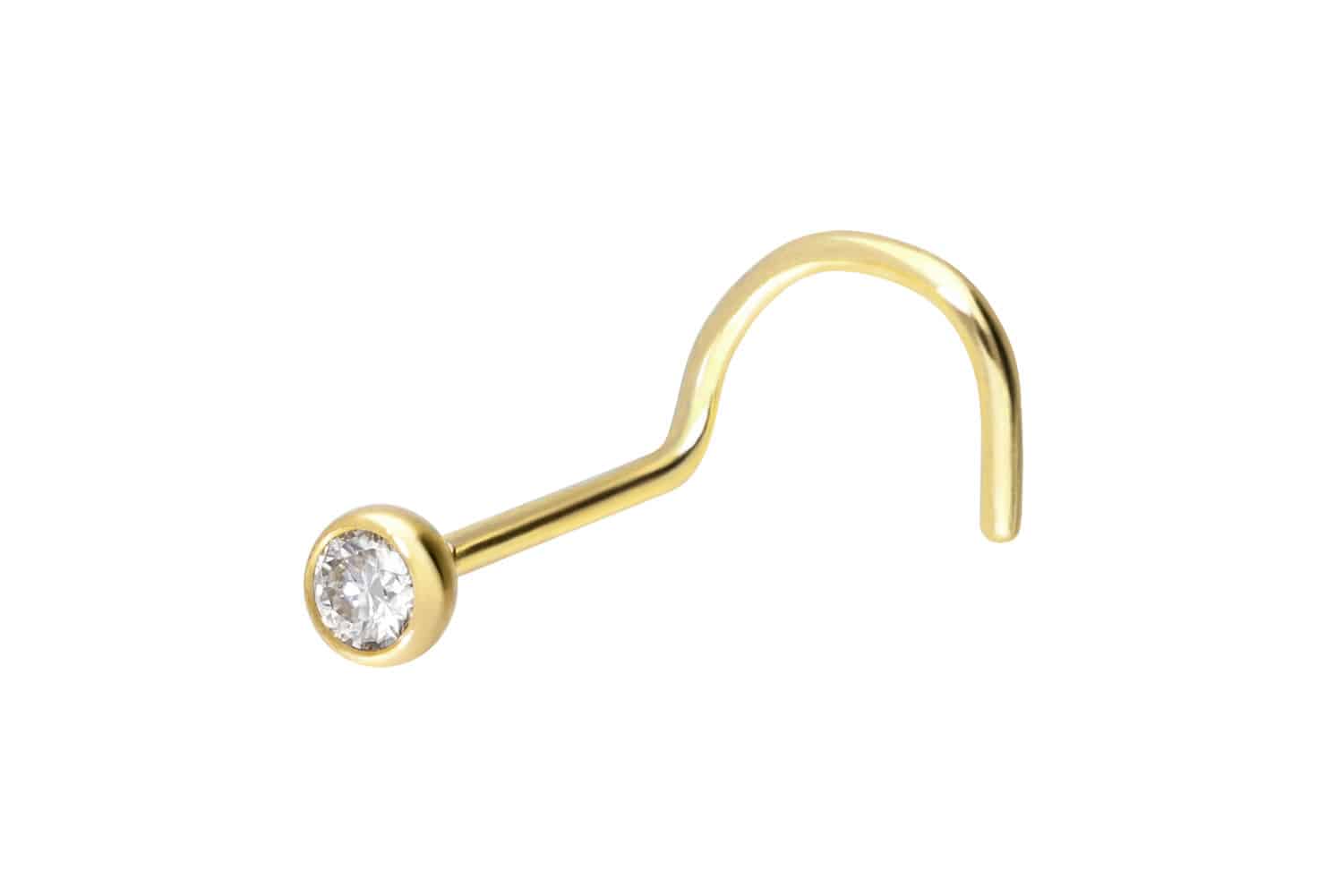 14/18 Karat Gold Nasenstecker Nasenpiercing Spirale MOISSANIT
